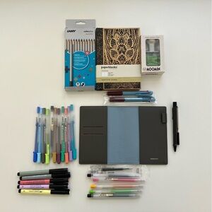 Hobonichi Techo 2026 A6 Grey & Blue Leather Cover plus Lamy and Muji Pens